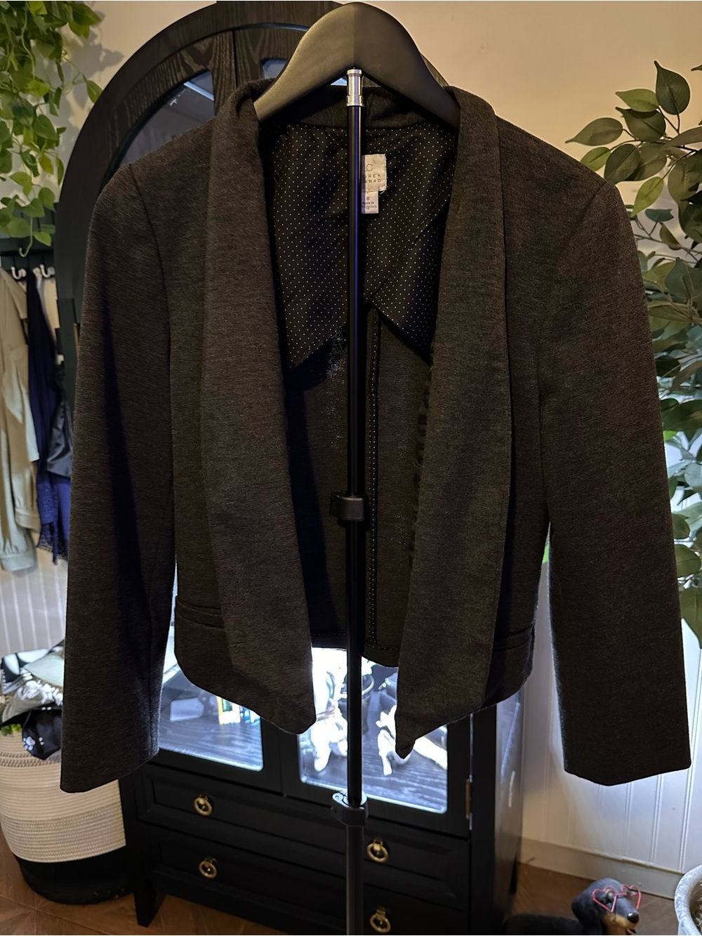 LC Lauren Conrad Dark Gray Open-Front Cropped Blazer
